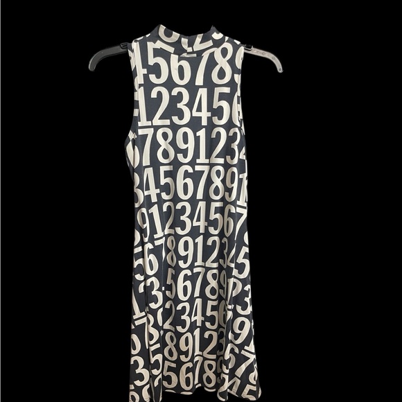 Dress: Print Blue & White Number Dress - Picture 3 of 4